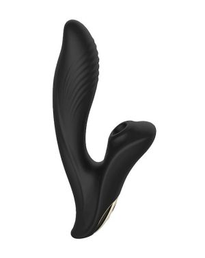 AMORE RABBIT SUCTION VIBRATOR - BLACK - 8 INCH
