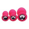 PINK PLEASURE 3 PIECE SILICONE ANAL PLUGS WITH GEMS - 4 INCH