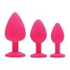 PINK PLEASURE 3 PIECE SILICONE ANAL PLUGS WITH GEMS - 4 INCH - Image 2