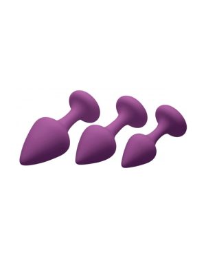 PURPLE PLEASURE 3 PIECE SILICONE ANAL PLUG - 3.5 INCH