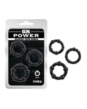 BEADED COCK RINGS BLACK - 3 PACK